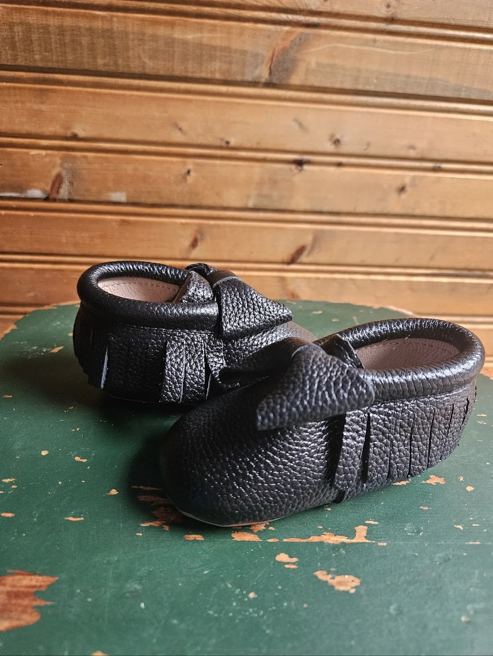 NEW- A BEAR CO. Kids Black Leather Moccasin Baby Shoes - Brand Unknown